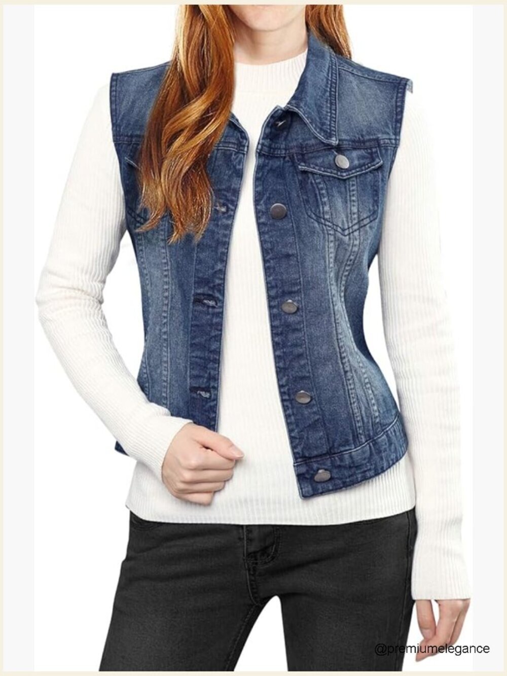 Washed Denim Vest with Flap Pockets Button Closure Sleeveless
